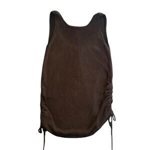 Bsubseach Black Knit Beach Cover Up Tank Top Ruched Side Drawstring One Size